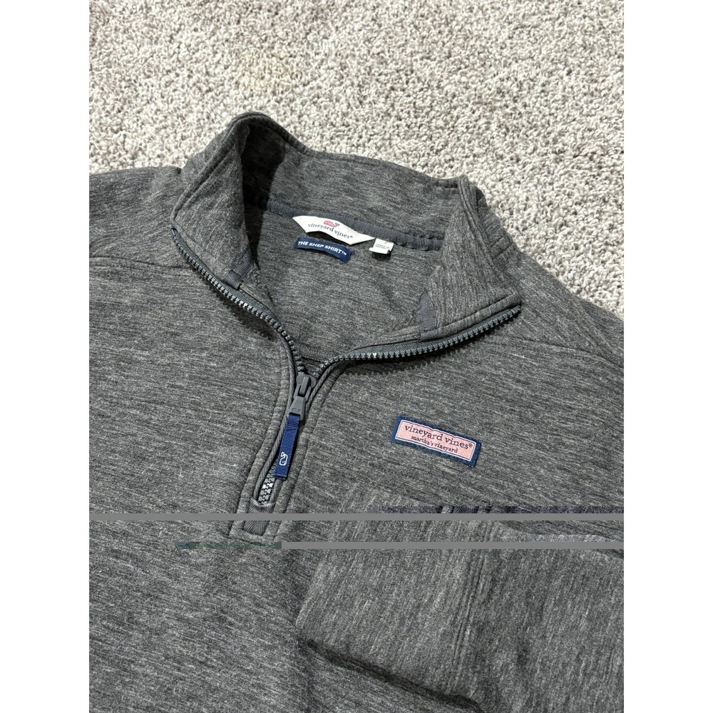 Vineyard Vines Mens Shep Shirt Quarter Zip Pullover Gray Heather Logo Patch S